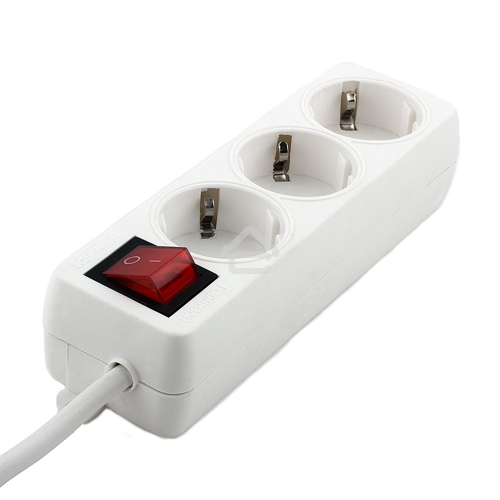 Сетевой фильтр Гарнизон ELB-G3-W-2, 3 евророзетки с выключателем и заземлением, допустимый ток 16А, длина 2м.