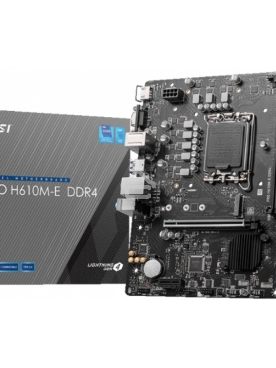 Материнская плата MSI PRO H610M-E DDR4, LGA 1700, Intel H610, 2xDDR4, 4xSATA, 1xM.2, 1xPCIe 4.0 x16, 1xPCIe 4.0 x1, 1xHDMI, 1xVGA, 1xRJ45 1Gb, 2xUSB-A 3.2 Gen 1, 4xUSB-A 2.0, 3x3.5мм, 7.1, mATX