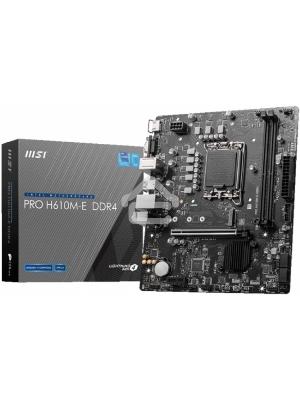 Материнская плата MSI PRO H610M-E DDR4, LGA 1700, Intel H610, 2xDDR4, 4xSATA, 1xM.2, 1xPCIe 4.0 x16, 1xPCIe 4.0 x1, 1xHDMI, 1xVGA, 1xRJ45 1Gb, 2xUSB-A 3.2 Gen 1, 4xUSB-A 2.0, 3x3.5мм, 7.1, mATX