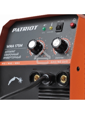 Полуавтомат сварочный инверторный PATRIOT WMA 175M MIG/MAG/MMA, полуавтоматическая сварка в среде газа (MIG/MAG) стальной и флюсовой проволокой 0.6/0.8 мм, сварка электродом (MMA) до 4мм, сварочный ток в режиме MIG: 40-170А; сварочный ток в режиме MMA: 40