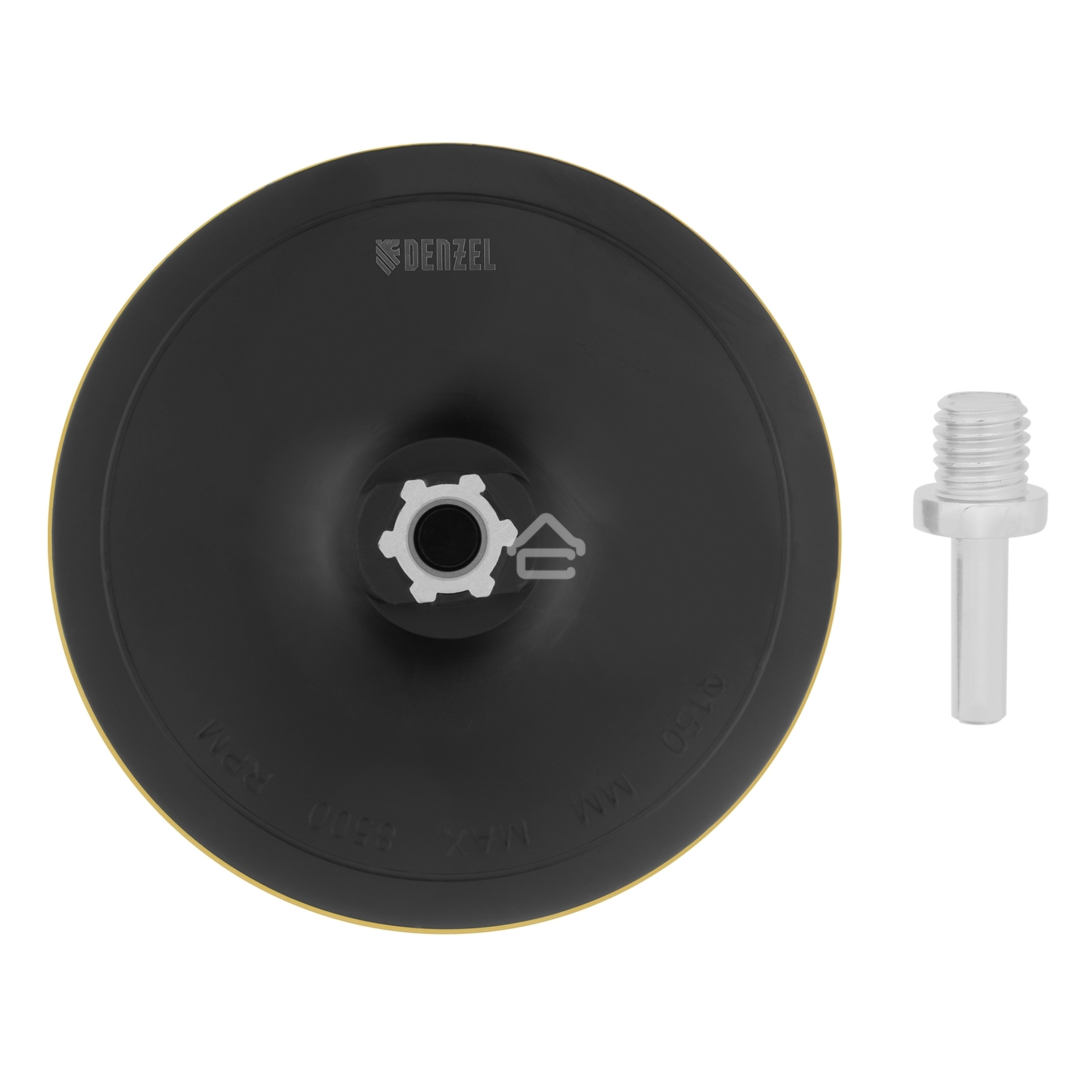 Тарелка опорная Denzel для дрели и УШМ с липучкой, 150 мм, твердая, с адаптером c М14 на d8
