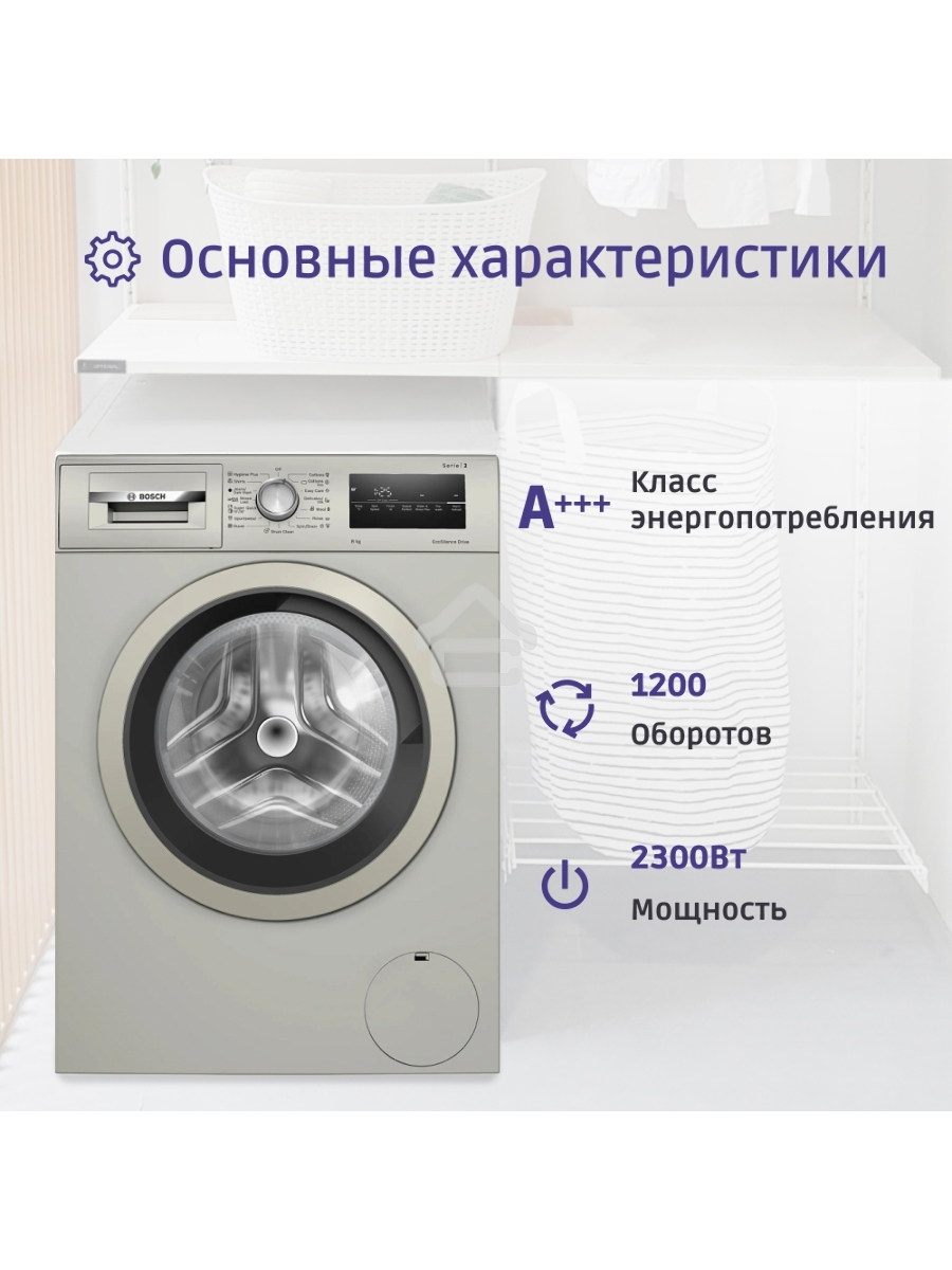 Стиральная машина Bosch WAN2420XME серебристый, загрузка фронтальная 8 кг, 1200 об/мин., класс: А+++
