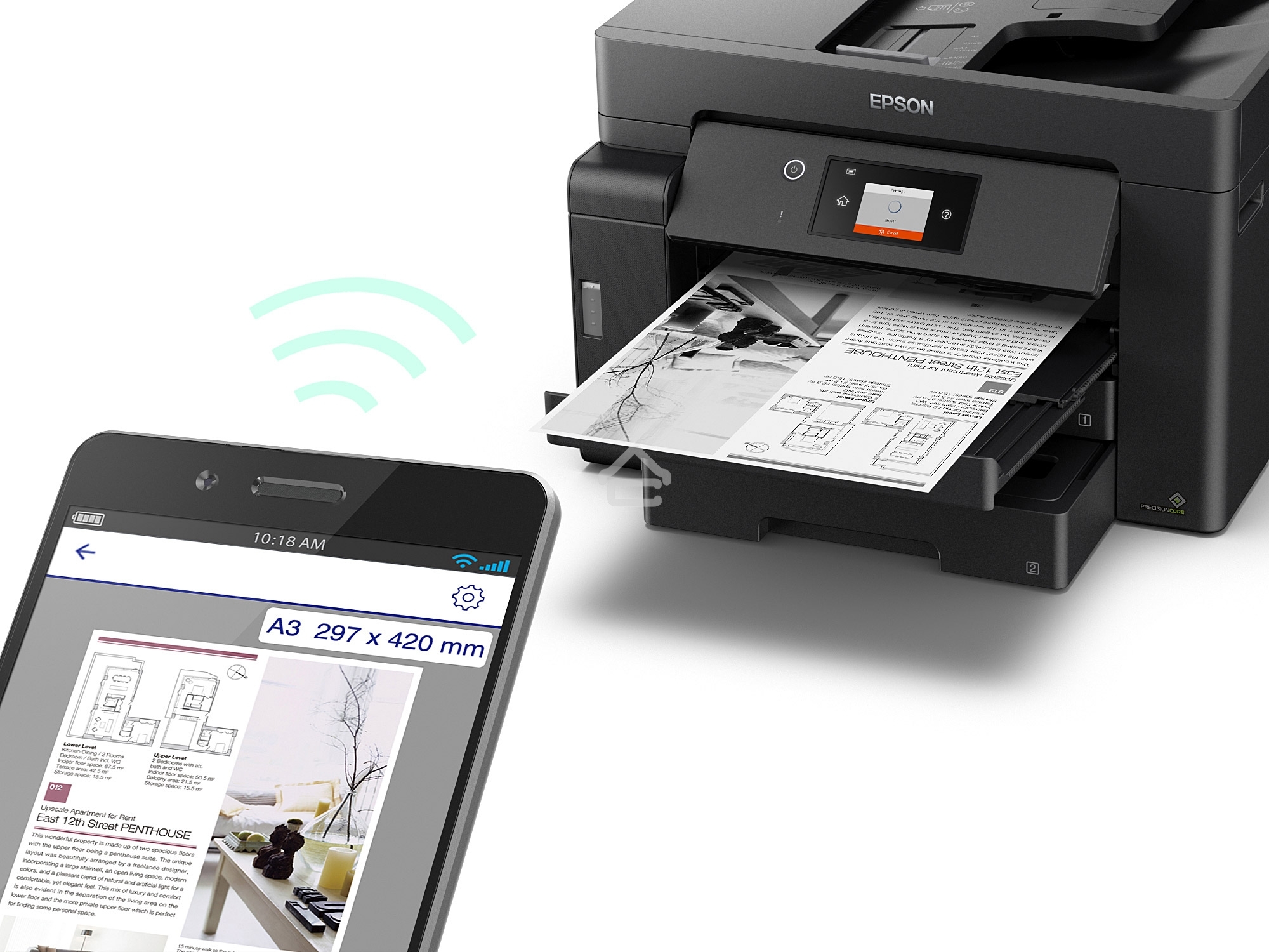 МФУ струйный Epson M15140 (C11CJ41404), A3+, ч/б, печ. до 25 стр/мин., скан. до 26 стр/мин., 2400 x 4800 dpi (печать) 1200x2400dpi (скан.), USB, RJ-45, Wi-Fi