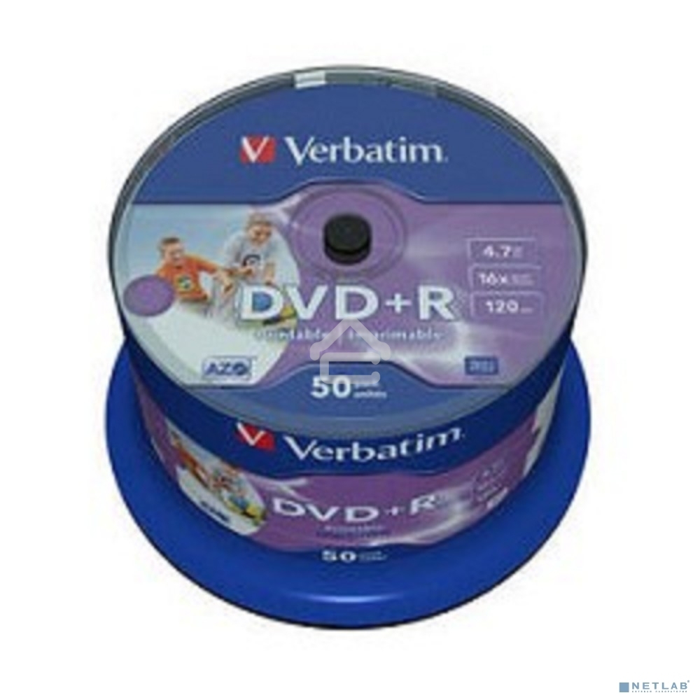 Диск DVD+R Verbatim 4.7Gb 16x Cake Box (50шт) Printable (43512)