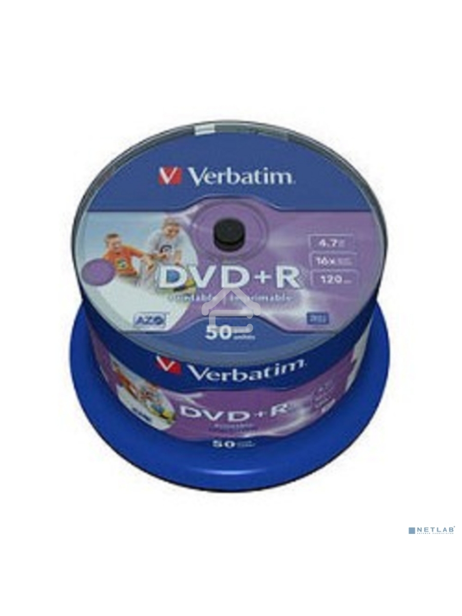 Диск DVD+R Verbatim 4.7Gb 16x Cake Box (50шт) Printable (43512)