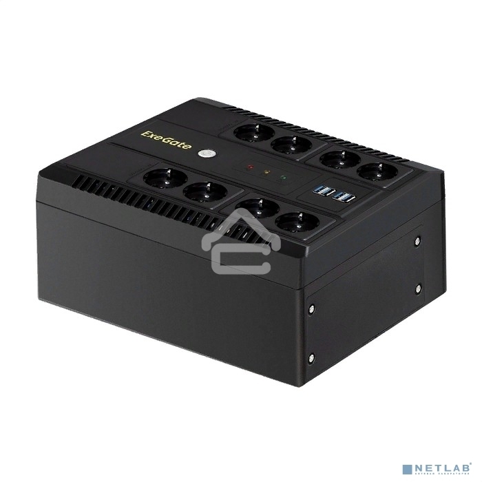 Источник бесперебойного питания ExeGate NEO NNB-650.LED.AVR.8SH.CH <650VA/390W, LED, AVR, 8*Schuko, 4*USB-порта для зарядки, Black>