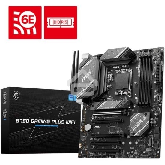 Материнская плата MSI B760M GAMING PLUS WIFI, LGA 1700, Intel B760, 4xDIMM DDR5, 4xSATA, 2xM.2, 1xPCI-E 4.0 x16, 1xPCI-E 3.0 x1, 2xHDMI, 2xDP, 1x 2.5Gb LAN, 2xUSB-A 3.2 Gen 2, 4xUSB 2.0, Micro-ATX