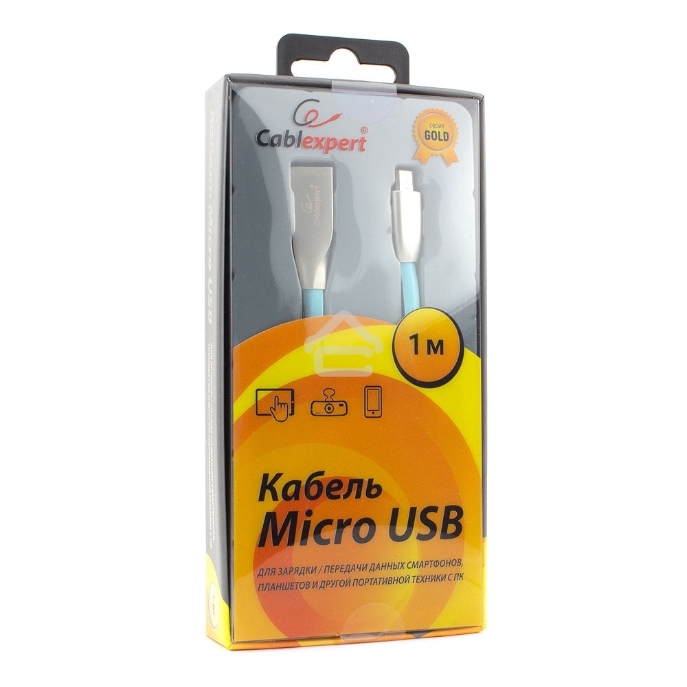 Кабель USB2.0 Cablexpert CC-G-mUSB01Bl-1M, AM/microB, серия Gold, длина 1м, синий, блистер