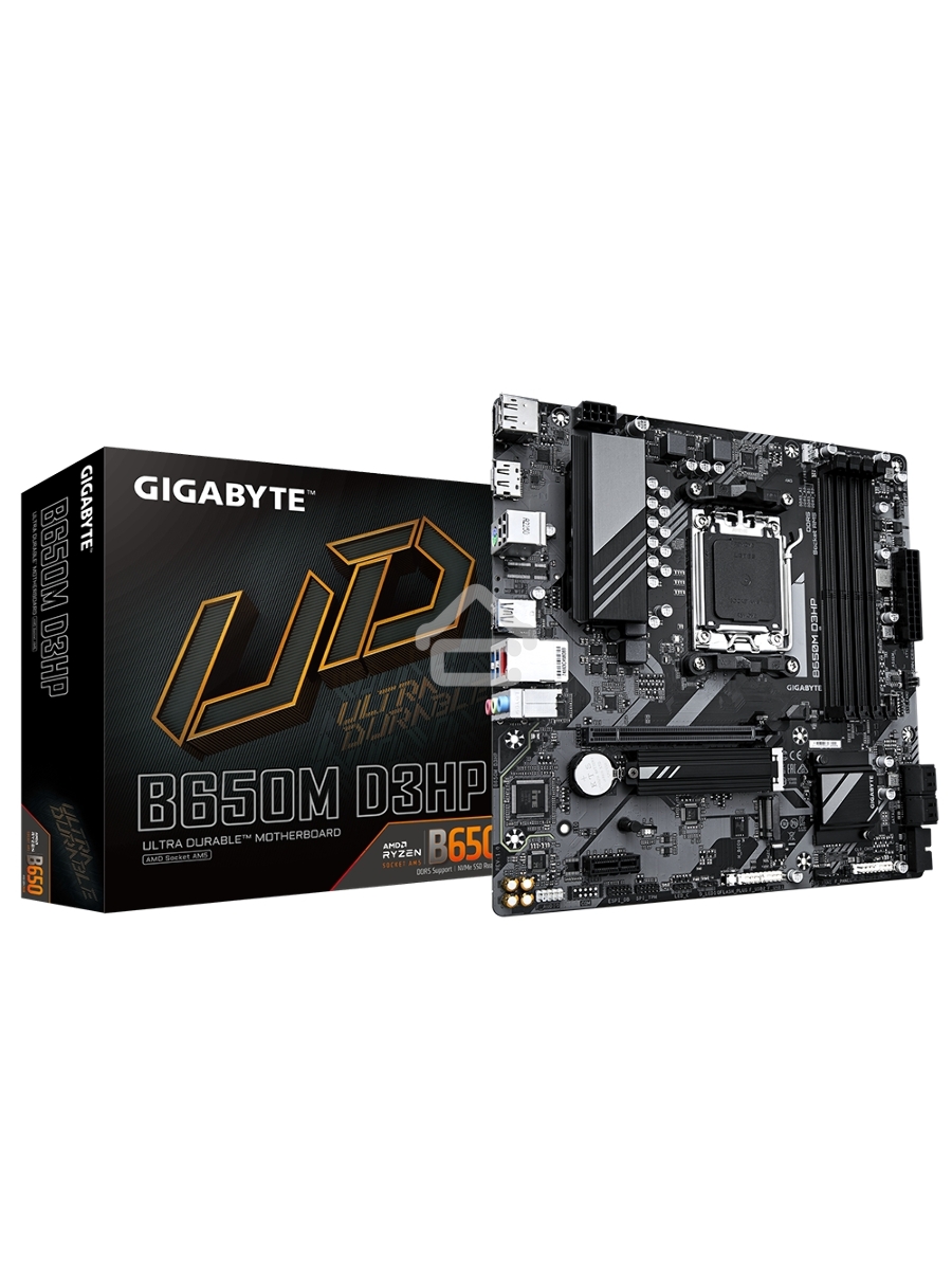 Материнская плата Gigabyte B650M D3HP, AM5, AMD B650, 4xDDR5, 4xSATA, 2xM.2, 1xPCI-E 4.0 x16, 1xPCI-E x1, 1xHDMI, 2xDP, 1x 2.5Gb LAN, 3xUSB-A 3.2 Gen 1, 2xUSB-A 2.0, 1xUSB-C 3.2 Gen 1, 3x3.5 мм, 7.1, Micro-ATX