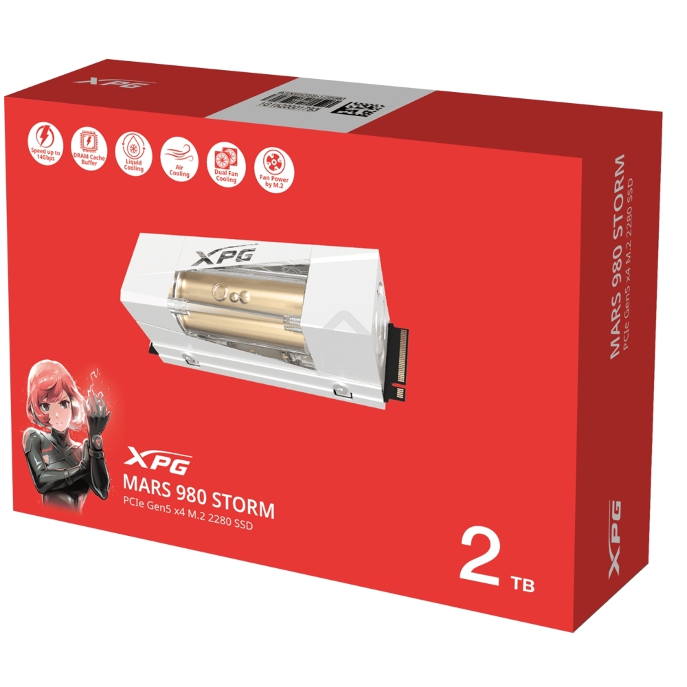 Накопитель SSD ADATA XPG MARS 980 STORM, 2Tb, PCIe 5.0 x4, M.2 2280, NVMe, R/W 14000/13000, с радиатором