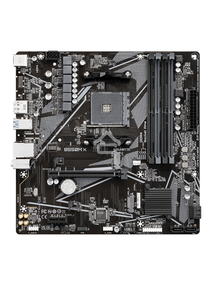 Материнская плата Gigabyte B550M K, AM4, AMD B550, 4xDDR4, 4xSATA, 2xM.2, 1xPCIe 4.0 x16, 1xPCIe x1, 1xHDMI, 1xDP, 1x 1Gb LAN, 4xUSB-A 3.2 Gen 1, 4xUSB-A 2.0, 3x3.5 мм, 7.1, mATX