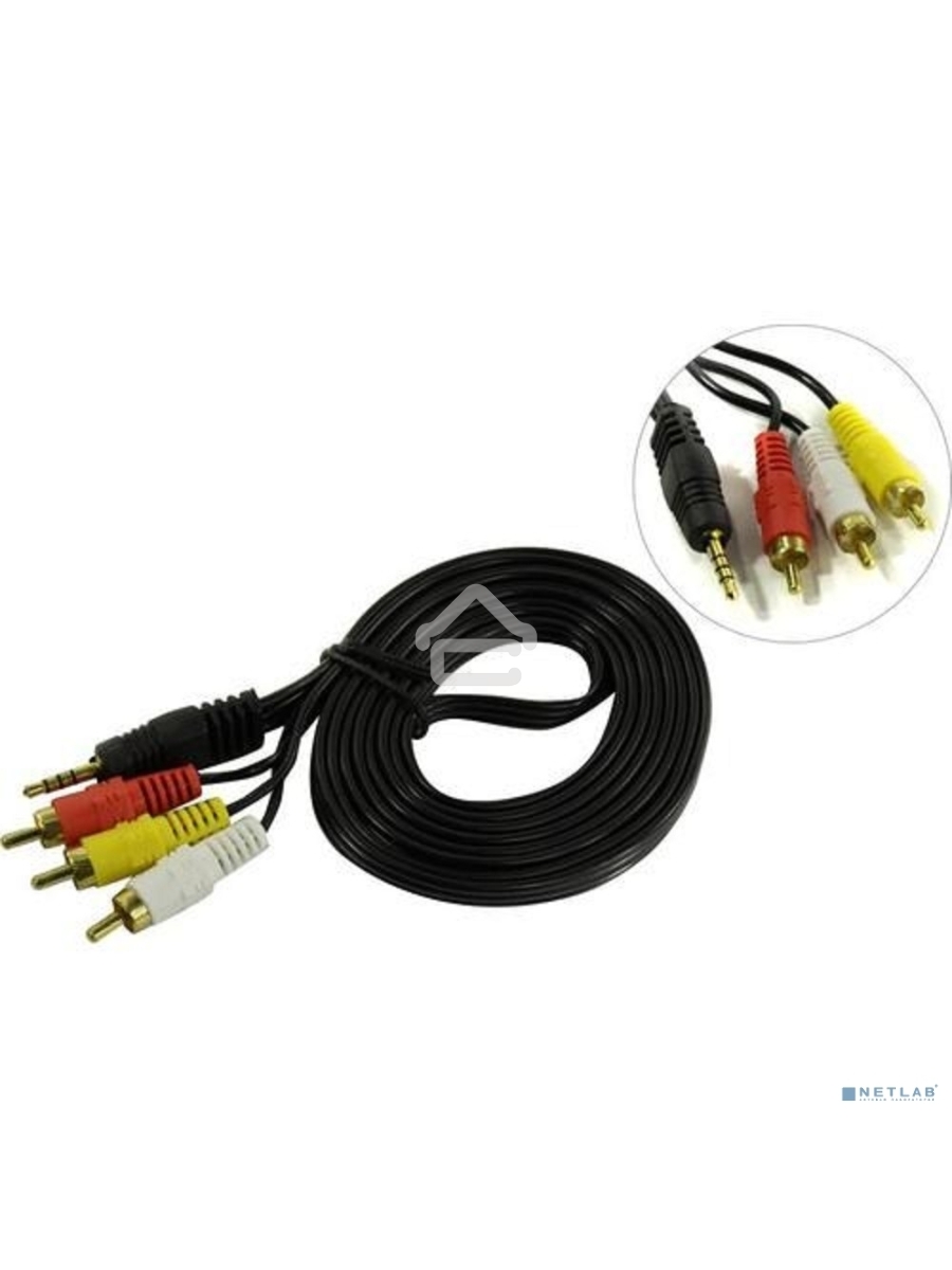Кабель аудио ExeGate EX284945RUS EX-CCA-4P2R-2.0 (3.5mm Jack M/3xRCA M, 2м)