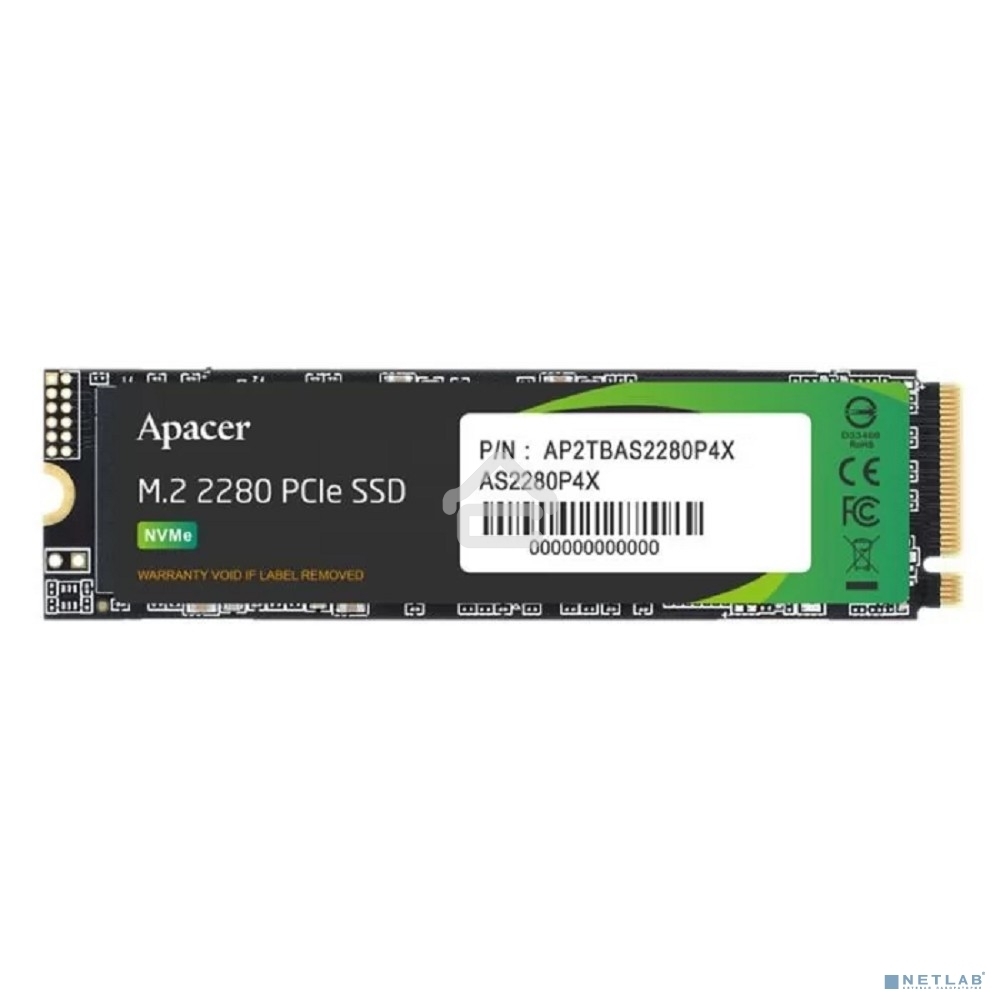 Накопитель SSD Apacer AS2280P4X, 256Gb, M.2 2280, PCIe 3.0 x4, NVMe, R/W 2100/1300
