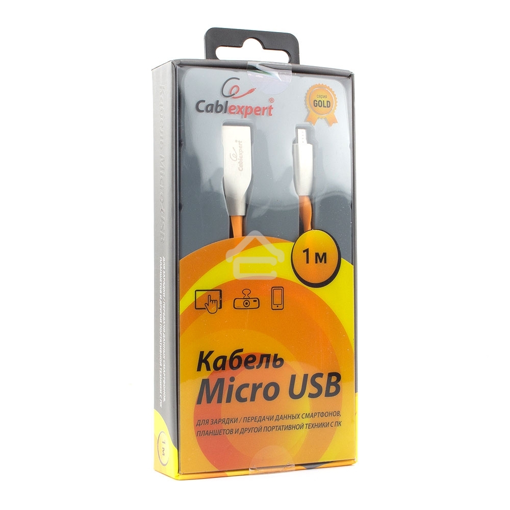 Кабель USB2.0 Cablexpert CC-G-mUSB01O-1M, AM/microB, серия Gold, длина 1м, оранжевый, блистер