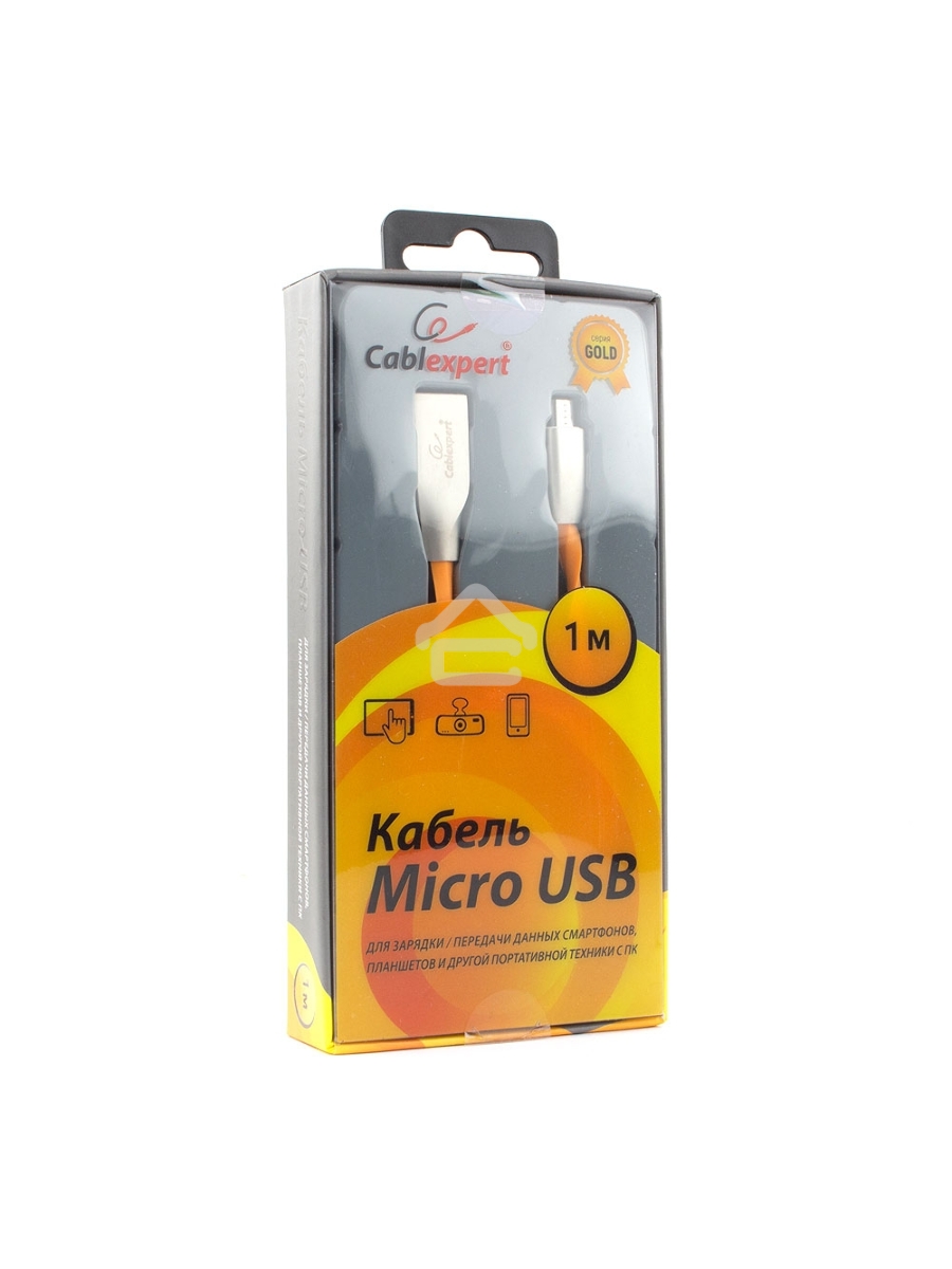 Кабель USB 2.0 Cablexpert CC-G-mUSB01O-1M, AM/microB, серия Gold, длина 1м, оранжевый, блистер