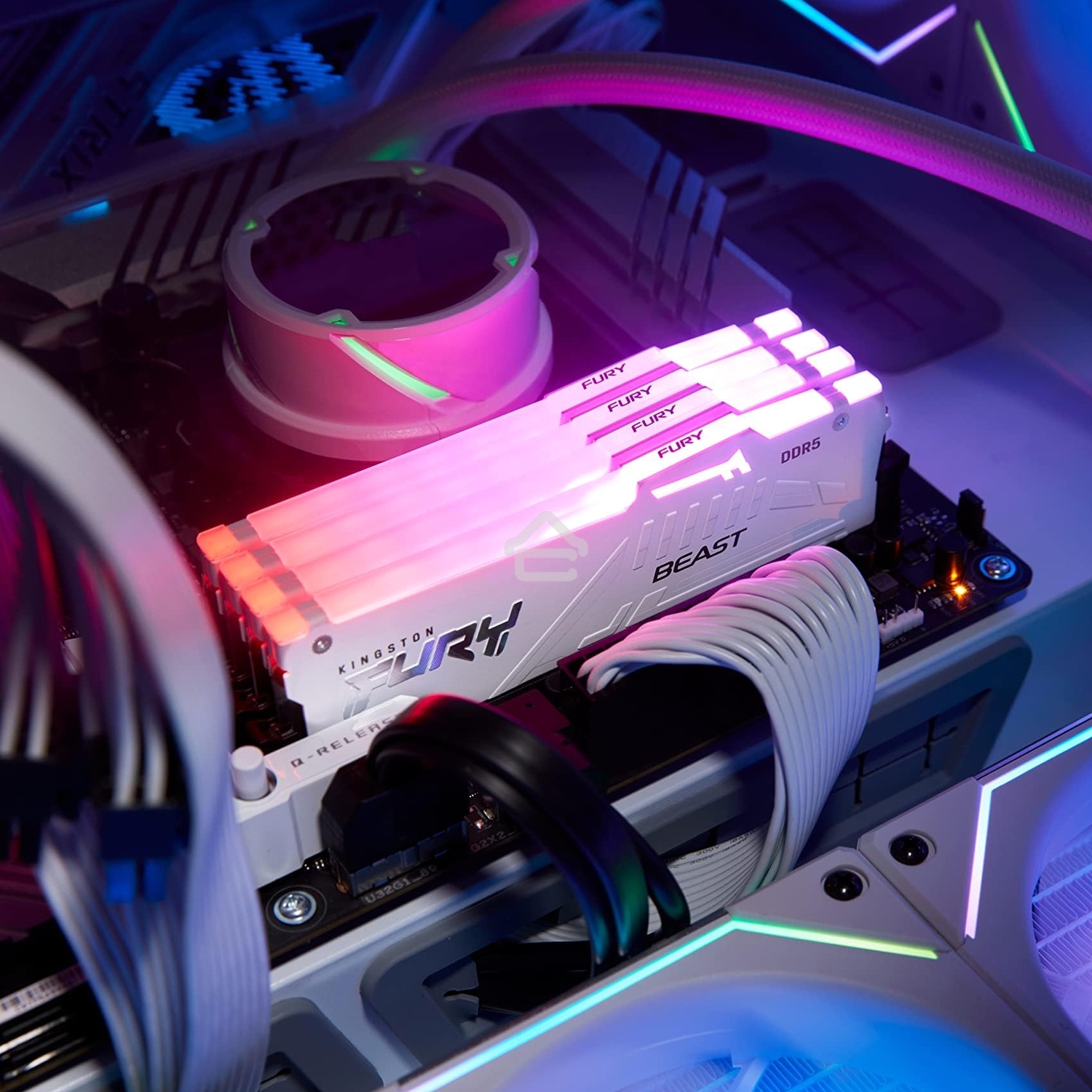 Оперативная память Kingston Fury Beast, DDR5, 16GB (1x16GB), 6400MHz, CL32, DIMM, радиатор, RGB, белый