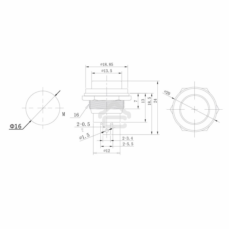 Выключатель-кнопка металл 250V 2А (2с) (ON)-OFF Ø16.2 белая Rexant