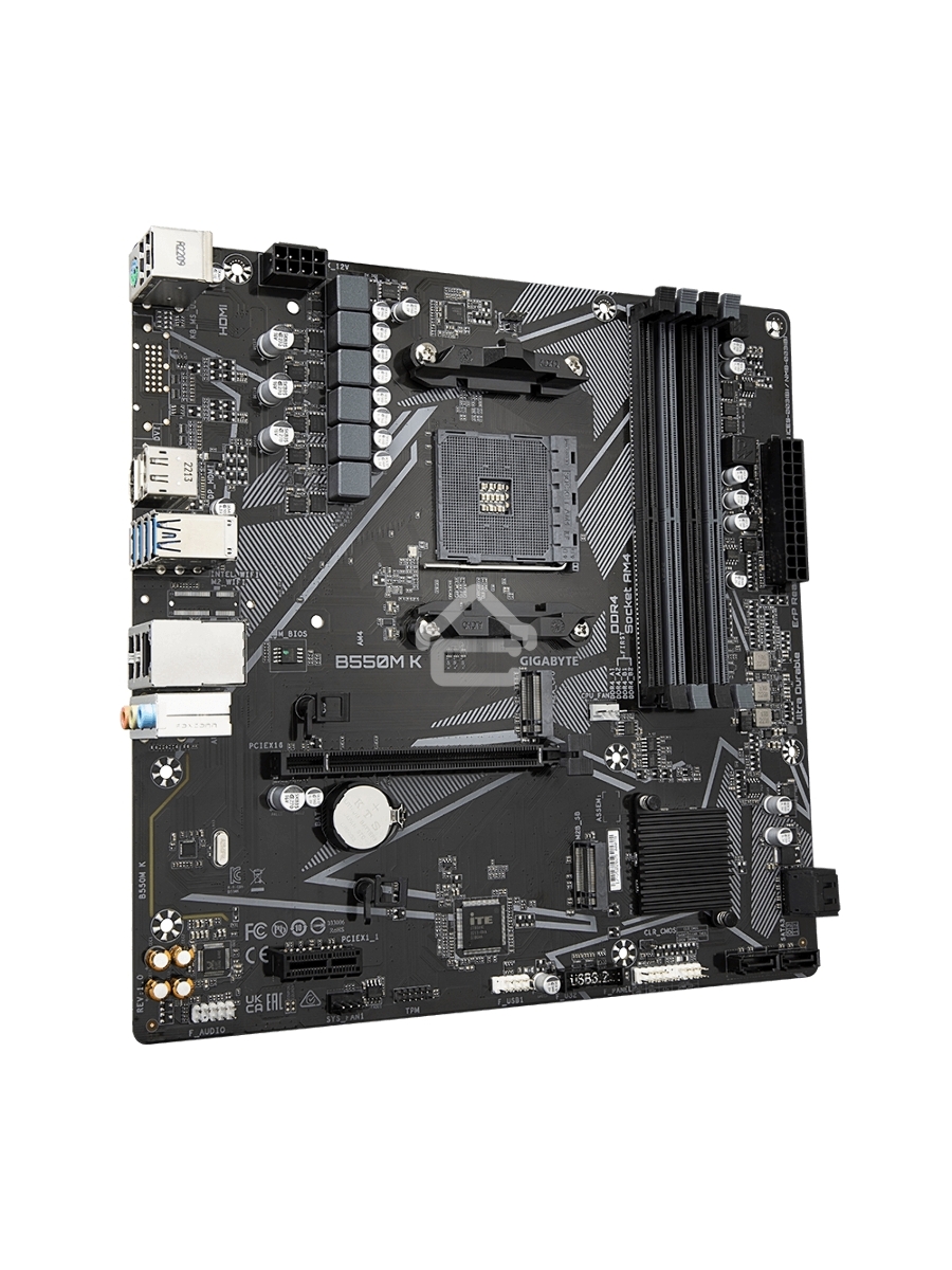 Материнская плата Gigabyte B550M K, AM4, AMD B550, 4xDDR4, 4xSATA, 2xM.2, 1xPCIe 4.0 x16, 1xPCIe x1, 1xHDMI, 1xDP, 1x 1Gb LAN, 4xUSB-A 3.2 Gen 1, 4xUSB-A 2.0, 3x3.5 мм, 7.1, mATX