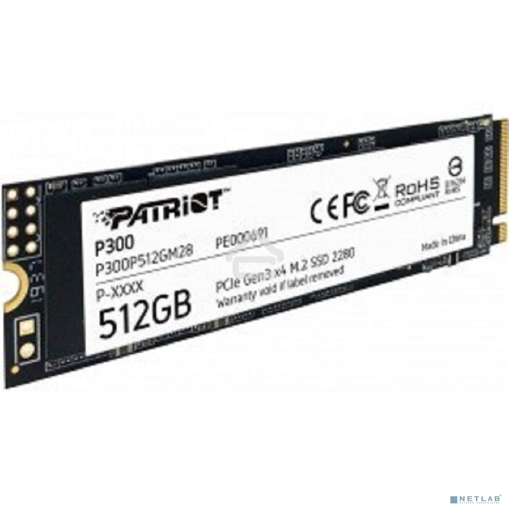 Накопитель SSD Patriot P300, 512Gb, PCIe 3.0 x4, M.2 2280, NVMe, R/W 1700/1200