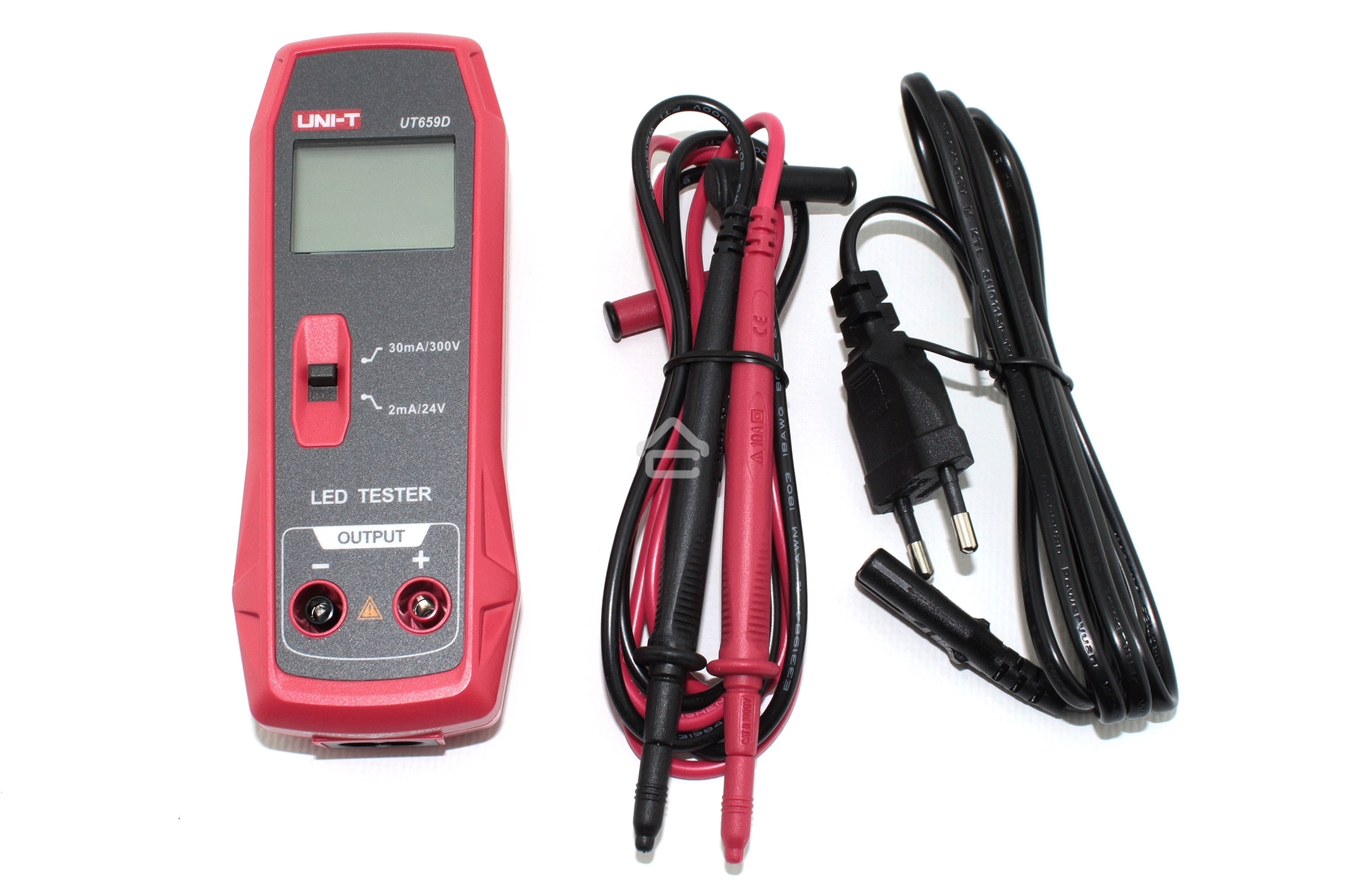 Тестер светодиодов UNI-T UT659D Выходное напряжение (24В; 300В); Выходной ток (2 мА; 30 мА); Непрерывность Выходное напряжение: 5 В (постоянный ток); Измерение сопротивления: 0~99,9 Ом; Диапазон входного сигнала (от 85 В до 265 В при 50/60 Гц); Функция по
