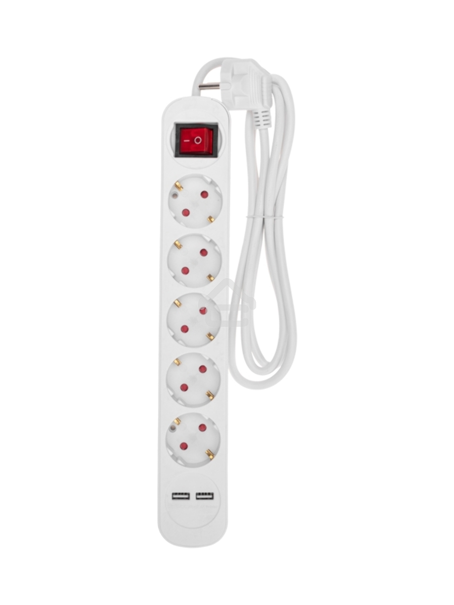 Удлинитель STANDARD 5 гнезд, 1,5м, 3х1,0мм², с/з, с выключателем, 2 USB, белый Rexant
