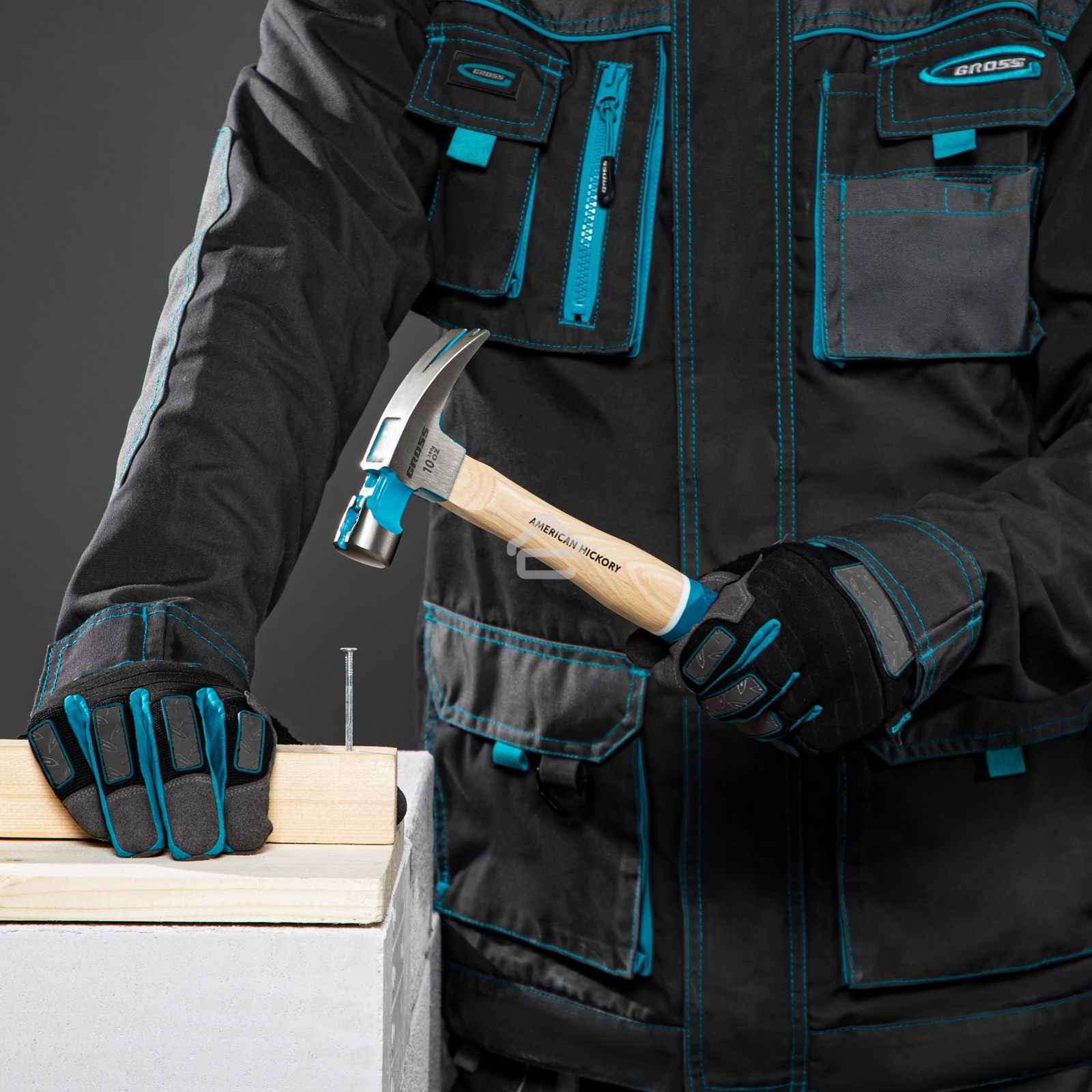 Молоток-гвоздодер Gross AMERICAN HICKORY 280 г, угол 75, магнит, обрезиненная рукоятка