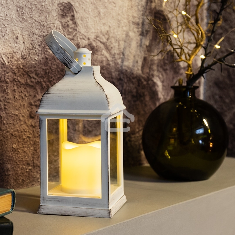Декоративный фонарь Neon-night со свечкой, белый корпус, размер 10.5х10.5х22,35 см, цвет теплый белый