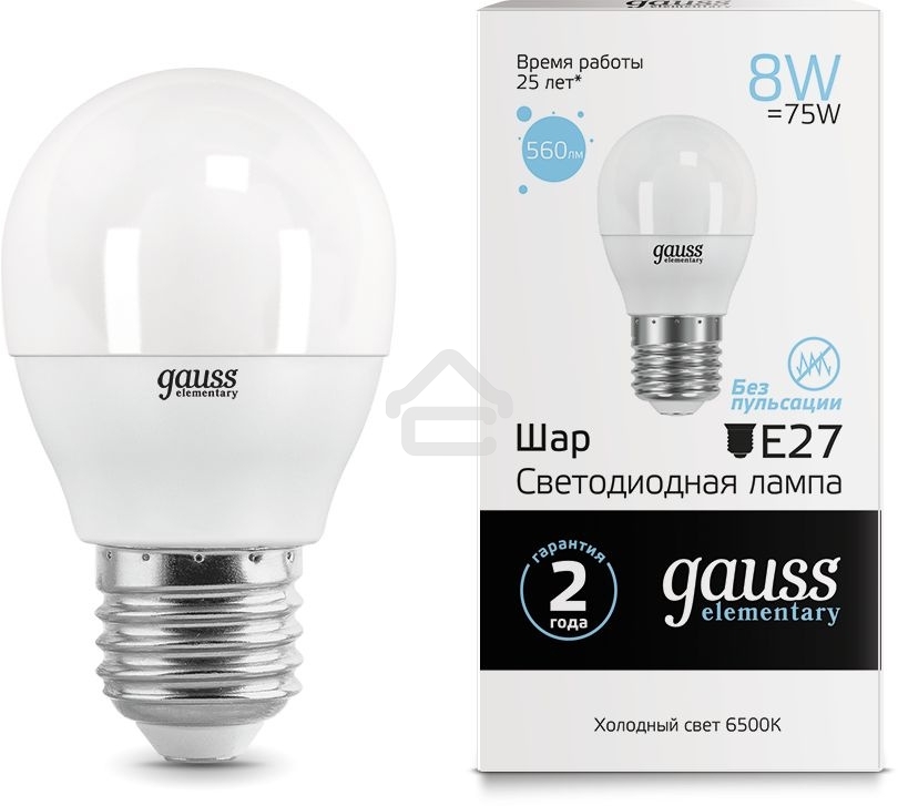 Лампа светодиодная LED Gauss Elementary Globe 8Вт E27 6500К