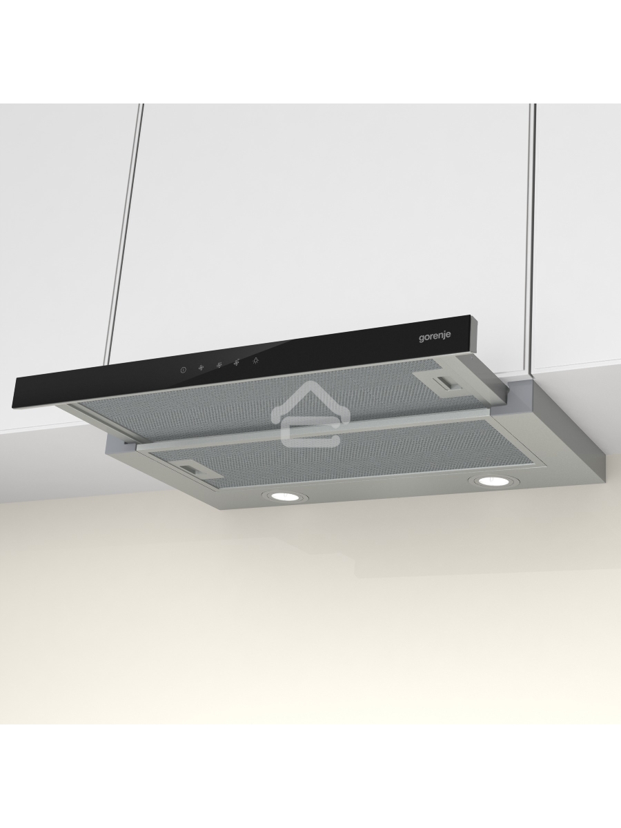 Встраиваемая вытяжка Gorenje TH64E3SGB, ширина 60 см, сенсорное управление, отвод и рециркуляция, 350 м3/ч, черный цвет