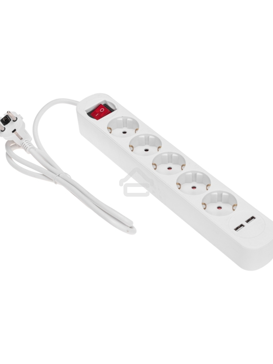 Удлинитель STANDARD 5 гнезд, 1,5м, 3х1,0мм², с/з, с выключателем, 2 USB, белый Rexant