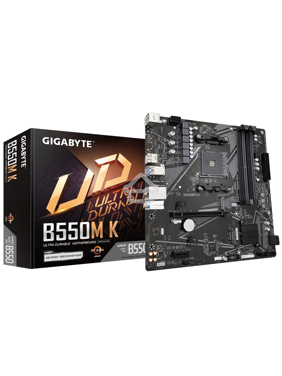 Материнская плата Gigabyte B550M K, AM4, AMD B550, 4xDDR4, 4xSATA, 2xM.2, 1xPCIe 4.0 x16, 1xPCIe x1, 1xHDMI, 1xDP, 1x 1Gb LAN, 4xUSB-A 3.2 Gen 1, 4xUSB-A 2.0, 3x3.5 мм, 7.1, mATX