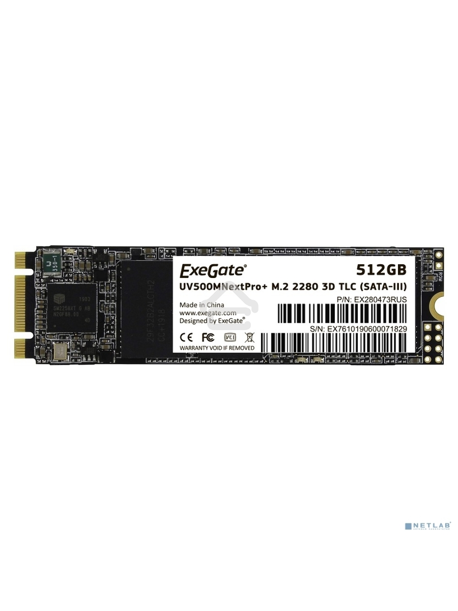 Накопитель SSD ExeGate NextPro+ UV500TS512, 512Gb, M.2 2280, SATA III, R/W 568/500