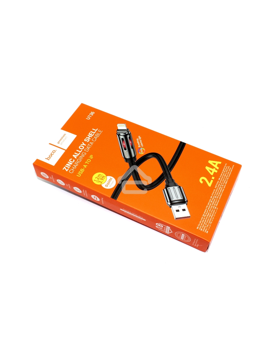 Кабель USB HOCO U136 Prize, USB - Lightning, 2.4А, 1.2м, черный