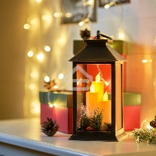 Декоративный фонарь Neon-night со свечкой и шишкой, бронзовый корпус, размер 14x14x27 см, цвет теплый белый