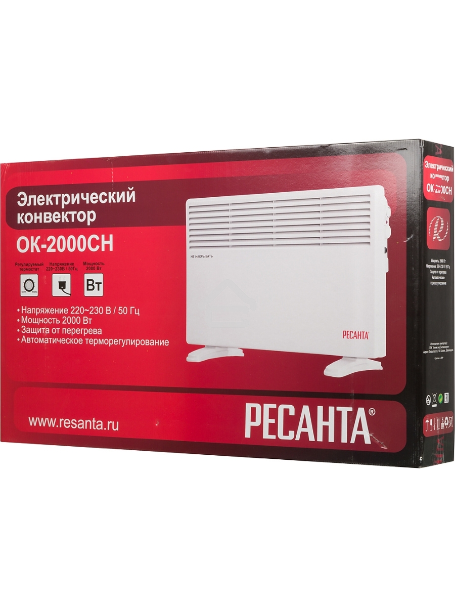 Конвектор Ресанта ОК-2000СН белый, 2000 Вт, 20 м2, термостат