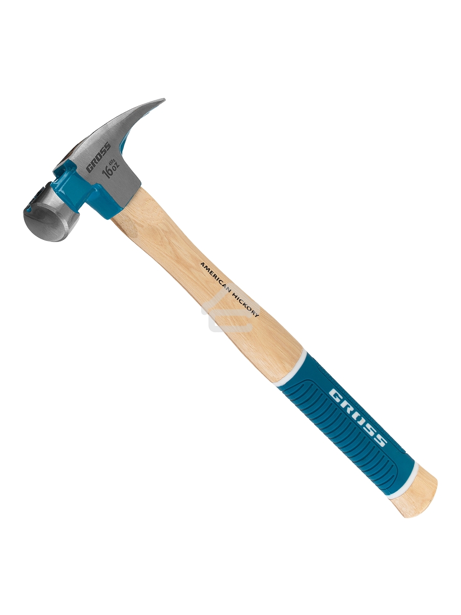 Молоток-гвоздодер GROSS American hickory 450г, угол 75, магнит, обрезиненная рукоятка 10418