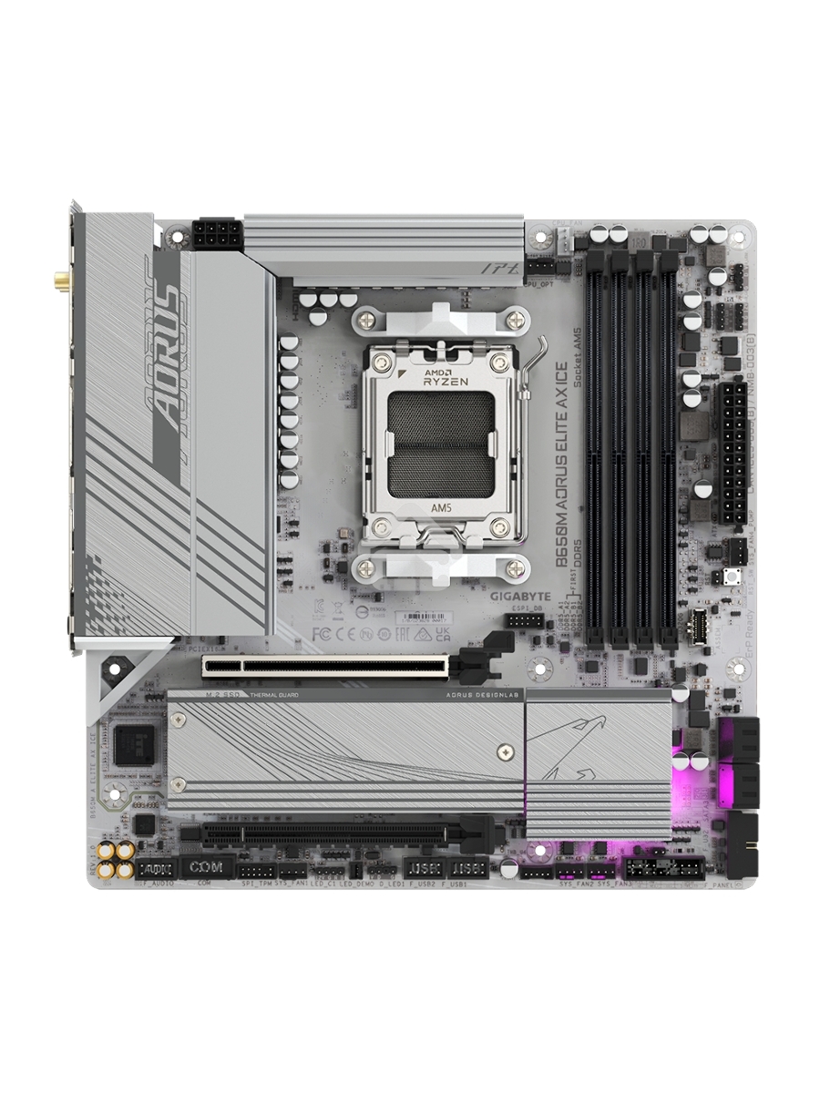 Материнская плата Gigabyte B650M AORUS ELITE AX ICE SocketAM5 AMD B650 4xDDR5 mATX AC`97 8ch(7.1) 2.5Gg RAID+HDMI+DP