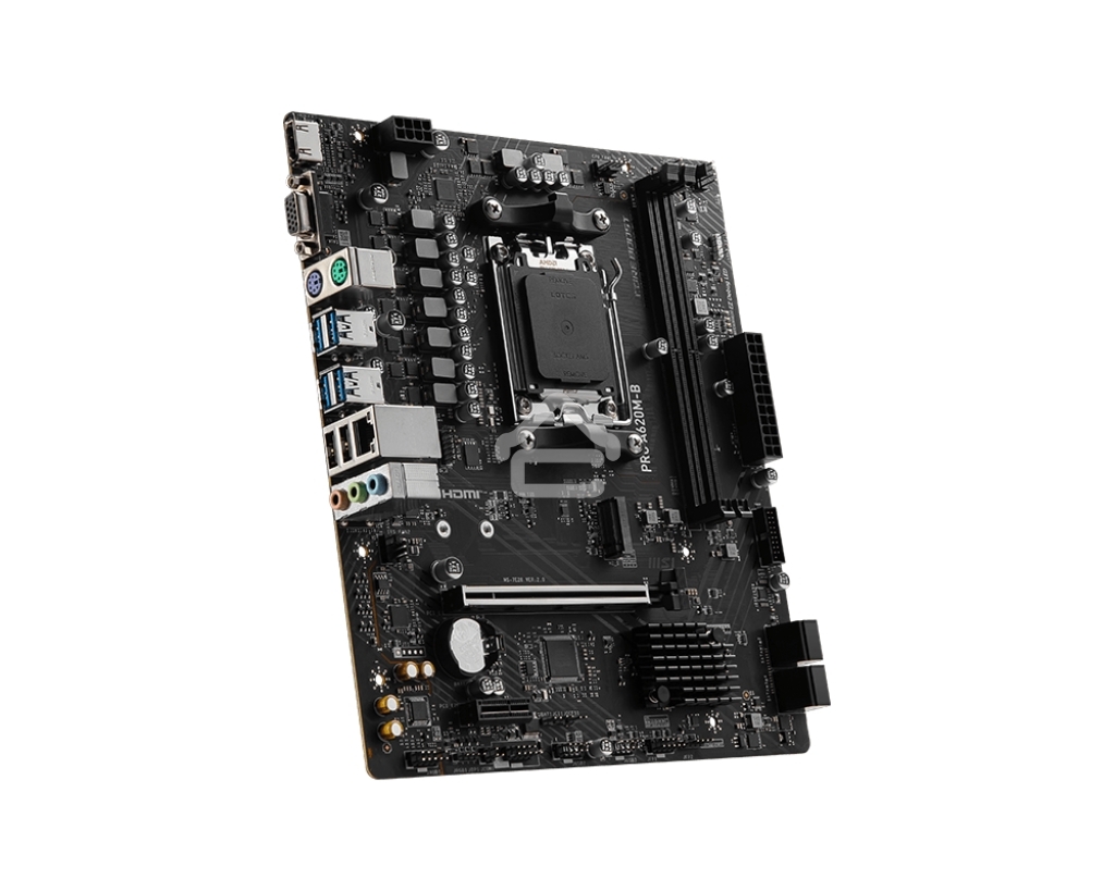 Материнская плата MSI PRO A620M-B, AM5, AMD A620, 2xDDR5, 4xSATA, 1xM.2 (PCIe 4.0 x4), 1xPCIe 4.0 x16, 1xPCIe 3.0 x1, 1xHDMI, 1xVGA, 1x2.5Gb LAN, 6xUSB-A 5Gbps, 6xUSB-A 2.0, 3x3.5 мм, 7.1, mATX
