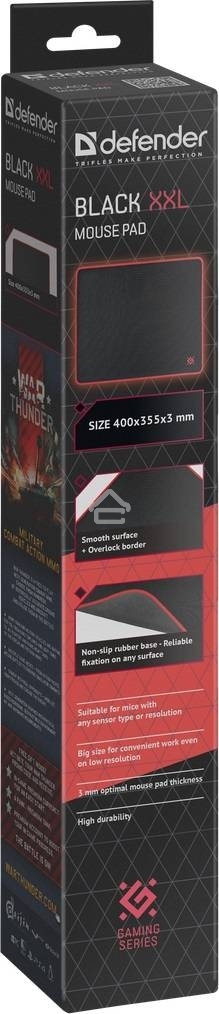 Игровой коврик Defenderчерный XXL 400x355x3 мм, ткань+резина