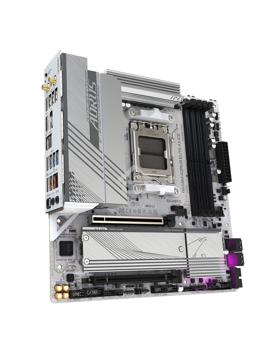 Материнская плата Gigabyte B650M AORUS ELITE AX ICE SocketAM5 AMD B650 4xDDR5 mATX AC`97 8ch(7.1) 2.5Gg RAID+HDMI+DP