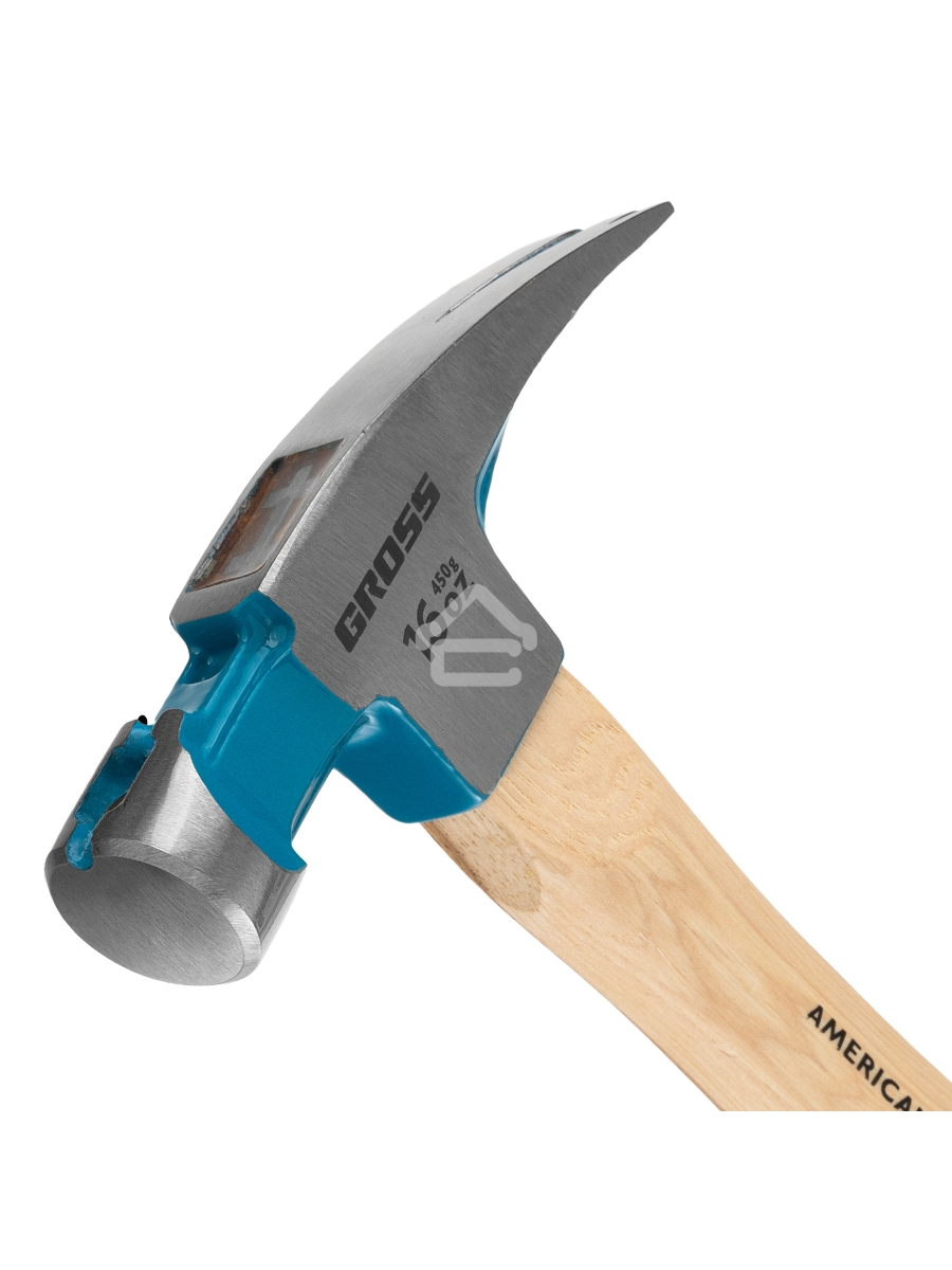 Молоток-гвоздодер GROSS American hickory 450г, угол 75, магнит, обрезиненная рукоятка 10418