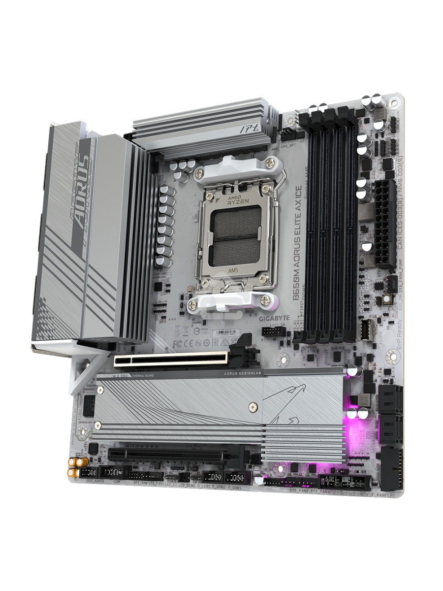 Материнская плата Gigabyte B650M AORUS ELITE AX ICE SocketAM5 AMD B650 4xDDR5 mATX AC`97 8ch(7.1) 2.5Gg RAID+HDMI+DP