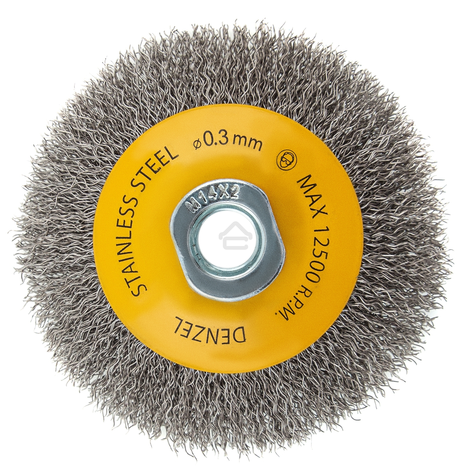Щетка для УШМ Denzel 100 мм, М14, тарелка, витая нержавеющая проволока 0,3 мм