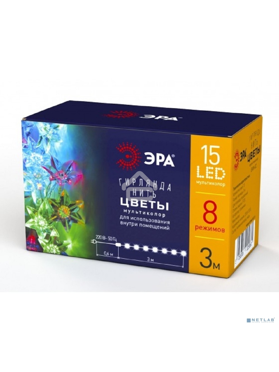 Гирлянда LED ENIN-3Z Нить Цветы 3 м мультиколор, 220V, IP20 (36/864) Б0041896 ЭРА