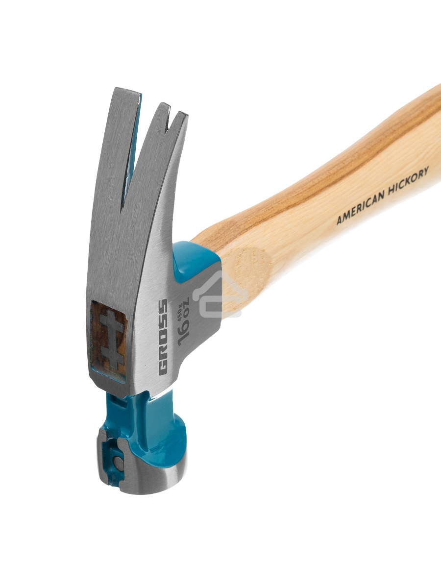 Молоток-гвоздодер GROSS American hickory 450г, угол 75, магнит, обрезиненная рукоятка 10418