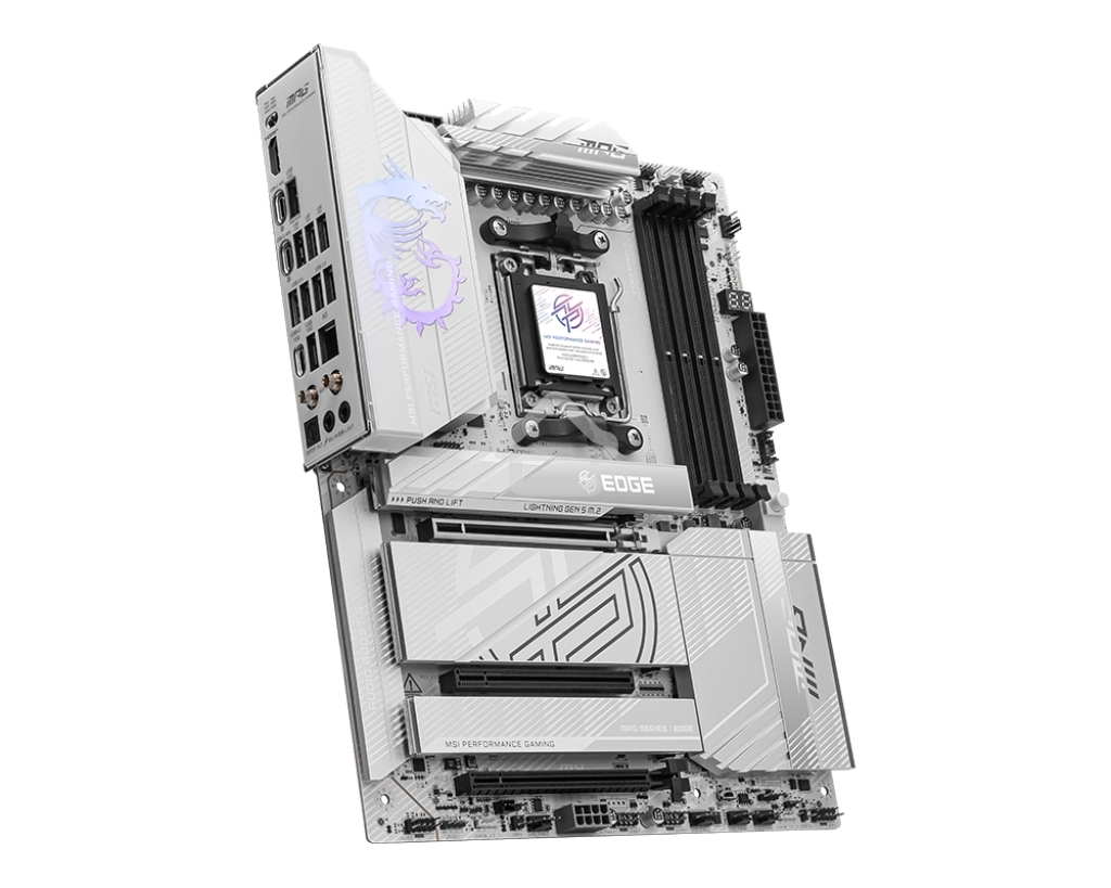 Материнская плата MSI MPG X870E EDGE TI WIFI, AM5, AMD X870E, 4xDDR5, 4xSATA, 4xM.2, 1xPCIe 5.0 x16, 1xPCIe 4.0 x4, 1xPCIe 3.0 x1, 1xHDMI (v2.1), 1xUSB-C 10Gbps, 1x5Gb LAN, Wi-Fi 7, Bluetooth 5.4, 2xUSB-C 40Gbps, 5xUSB-A 10Gbps, 4xUSB-A 2.0, 2x3.5 мм, S/P