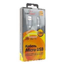 Кабель USB2.0 Cablexpert CC-G-mUSB02Gy-0.5M, AM/microB, серия Gold, длина 0.5м, титан, блистер