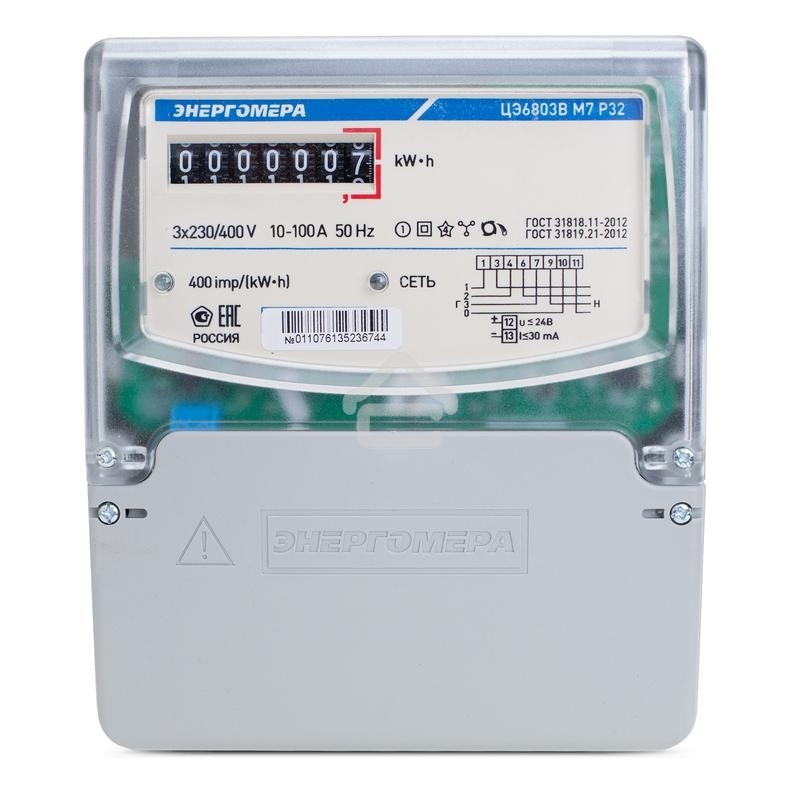 Счетчик ЦЭ-6803В 1 3ф 10-100А 230В 1 класс точн. 1 тариф. 4пр М7P32 щиток или DIN-рейка Энергомера 101003001011076