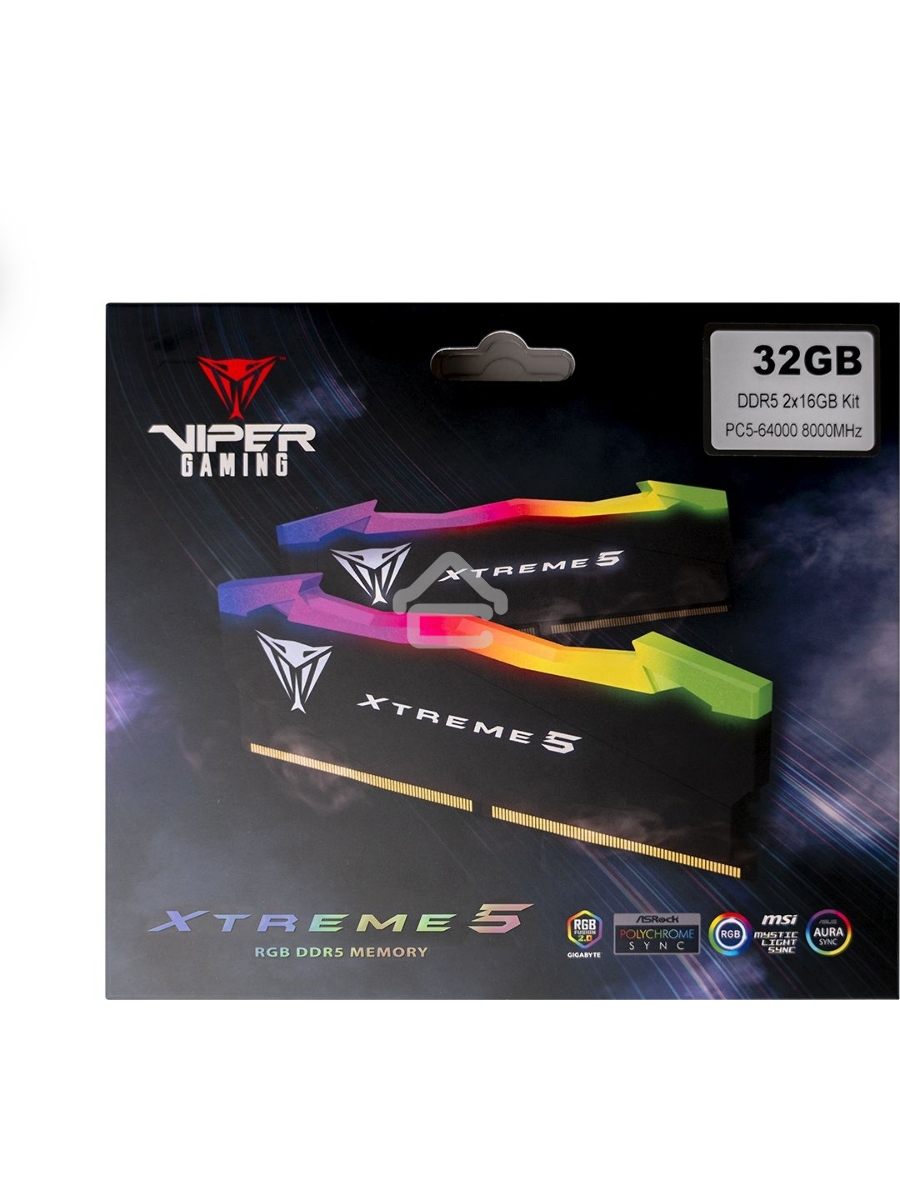 Оперативная память Patriot Viper Xtreme 5, DDR5, 32Gb (2x16Gb), 8000MHz, CL38, DIMM, с радиаторами, RGB, черный