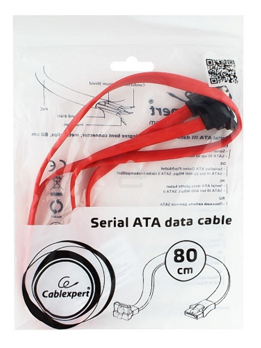 Кабель интерфейсный SATA Cablexpert CC-SATAM-DATA90-0.8M, 80см, угловой разъем, 7pin/7pin, защелка, пакет